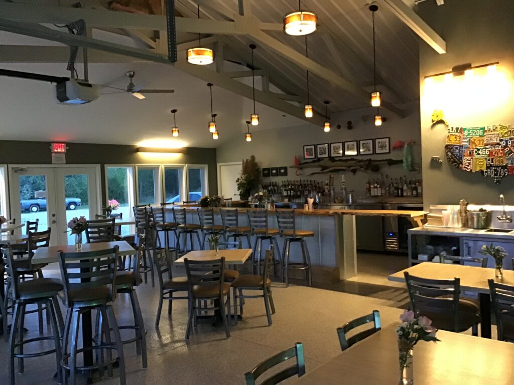 Inside view of main seating area and bar at Dovetail Bar & Grill, a new American restaurant in Sister Bay WI